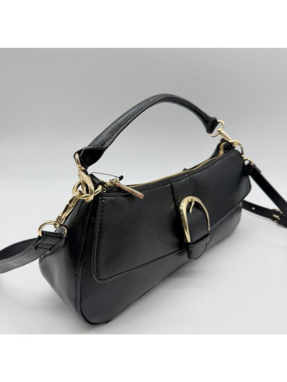 On 34th Jynna glazed baguette shiny women's top handle shoulder bag - Black - Picture 12 of 13